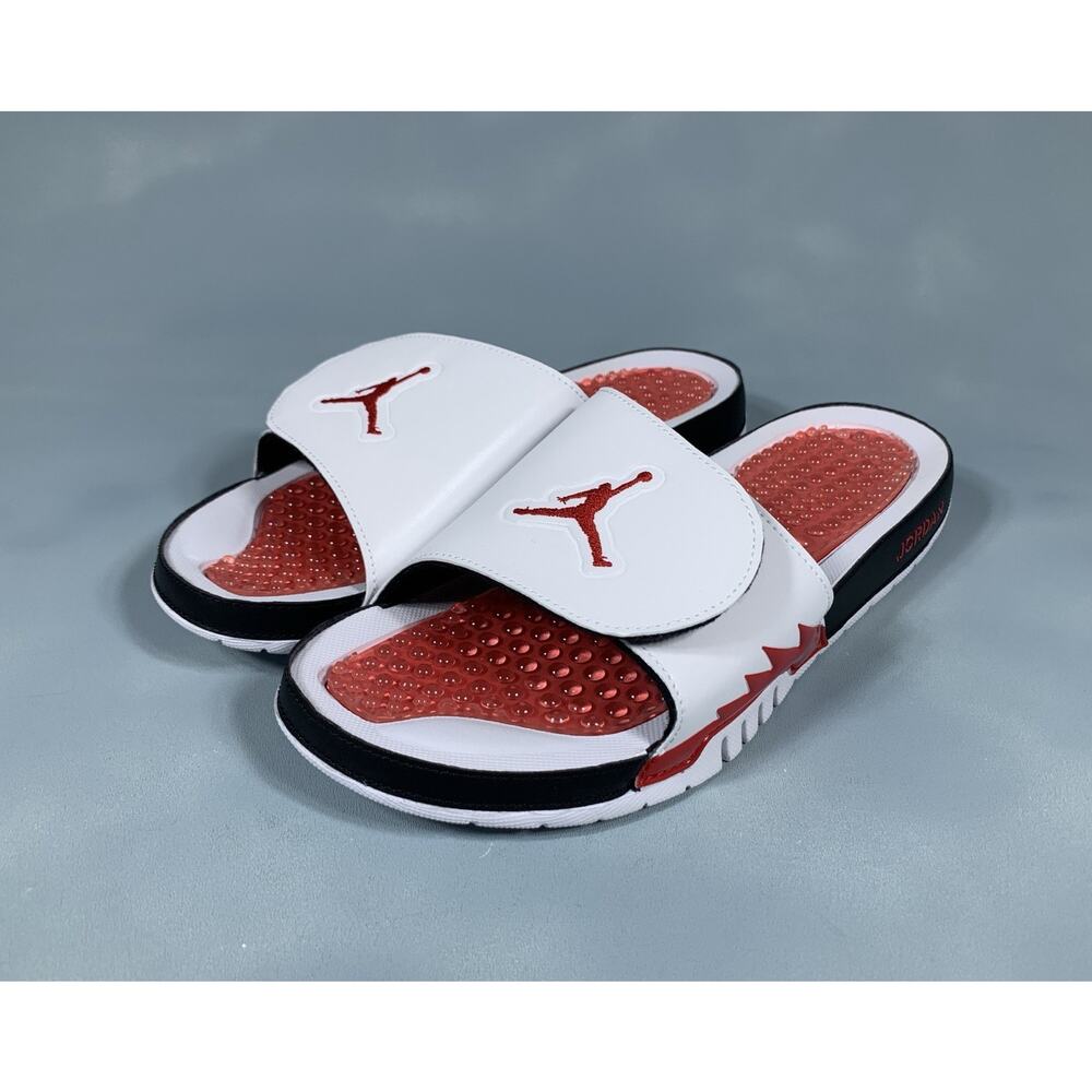 Jordan Hydro 5 Retro Slides Sandals White Fire Red Black 555501-101 Men's 13